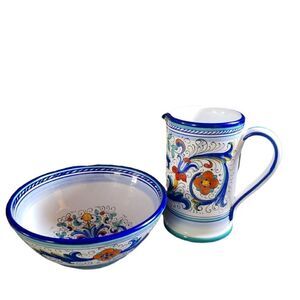 Handpainted Made in Italy Ceramic Bowl & Pitcher Set